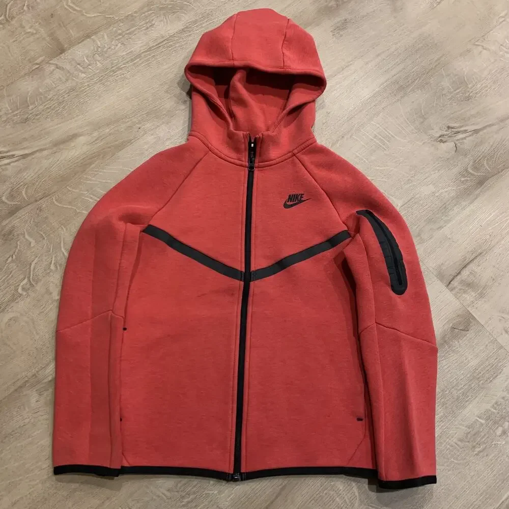 Nike Sportswear Tech Fleece Hoodie Youth Boys Large L Red HV5867-672 Full Zip